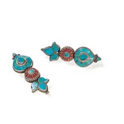 Silver Temple Pendants with Turquoise and Coral, around 1930
