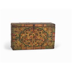 Large Wooden Chest with Dragons, Lush Painted, Tibet, 19th C