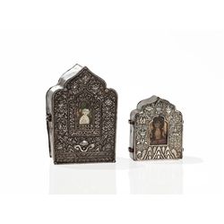 Two Gau Amulet Boxes with Silver Front, Tibet, 19th Century