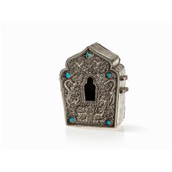 Amulet Box Gau with Ornate Front and Turquoises, Tibet, c. 1900