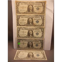 (5) 1957 $1 Silver Certificates