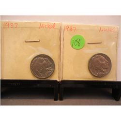 (2) 1937 Buffalo Nickels, Good Dates