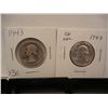 Image 1 : 2 Silver Washington Quarters: 1943s