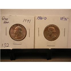 2 Silver Washington Quarters: 1941 & 1941-D
