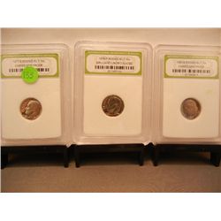 3 Roosevelt Dimes, Graded by INB: 1977-S & 1980-S Cameo Gem Proof, and 1978-P BU