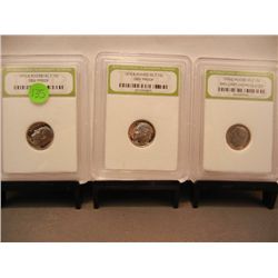 3 Roosevelt Dimes, Graded by INB: 1972-S & 1974-S Gem Proof, and 1974-D BU