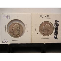 2 Silver Washington Quarters: 1949s