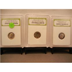 3 Roosevelt Dimes, Graded by INB: 2005-S DCAM Gem Proof, 1969-D & 1970-P BU