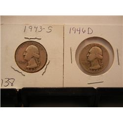 2 Silver Washington Quarters: 1943-S & 1946-D