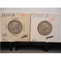2 Silver Washington Quarters: 1955s