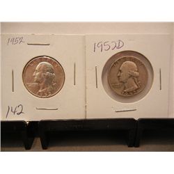 2 Silver Washington Quarters: 1952 & 1952-D