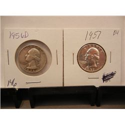 2 Silver Washington Quarters: 1956-D & 1957
