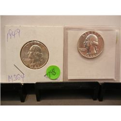 2 Silver Washington Quarters: 1949 & 1950