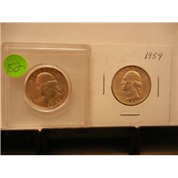 2 Silver Washington Quarters: 1953 & 1959