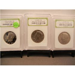 3 Kennedy Half Dollars, Graded by INB: 1979-S Cameo Gem Proof and 1973 & 1974 BU