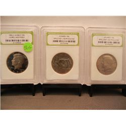 3 Kennedy Half Dollars, Graded by INB: 1986-S Cameo Gem Proof and 1976 & 2000 BU