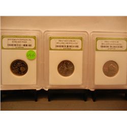 3 State Quarters, Graded by INB: 2000-S South Carolina DCAM Gem Proof, 2001-P New York BU, 2005-D Ka