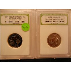 2 State Quarters, Graded by INB: 2000-S South Carolina DCAM Gem Proof & 2005-D Kansas BU