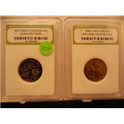 2 State Quarters, Graded by INB: 2000-S South Carolina DCAM Gem Proof & 2001-P New York BU