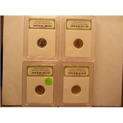(4) 1974-D Roosevelt Dimes, Graded by INB BU