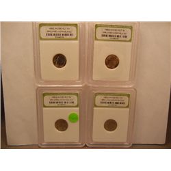 (4) 1969-D Roosevelt Dimes, Graded by INB BU