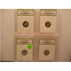 (4) 2009-S Roosevelt Dimes, Graded by INB DCAM Gem Proof