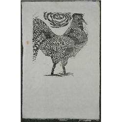 Betty Heredia Orig Woodcut Block Print- Roosters World