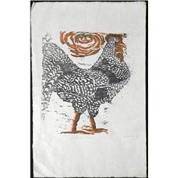 Betty Snyder Rees Original Woodcut Print Roosters World