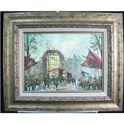 W. Eaton Art Oil on Board Signed Framed City Flowers