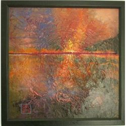 Volcano By Gary Melvin 16 x 16 Oil Signed and Framed