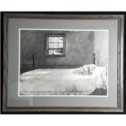 Large Art Print Framed Bedroom with Dog