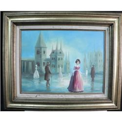 Art Oil on Board Framed Pink Lady