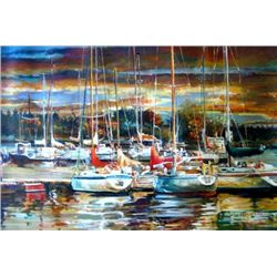 Embarcadero 1 Atardecer 24x36 Oil By Saco