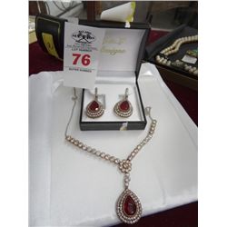 Genuine Ruby Estate Necklace & Earring Set