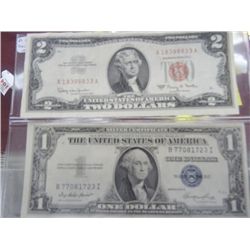 2 Pack of A Red Seal $2.00 & 1935 E Silver Certificate