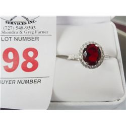 Ruby Dinner Ring W/White Topaz Halo Setting