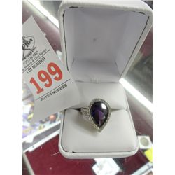 Amethyst Dinner Ring w/White Topaz Halo - Marked .925