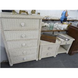 Wicker Dresser, Chest, Nightstand Set