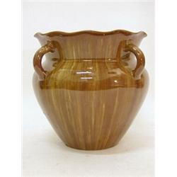 A LINTHORPE ART POTTERY JARDINIERE, late 19th Century, wavy rim, chocolate drip glaze, four ring...