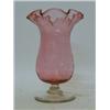Image 1 : A RUBY CELERY GLASS, moulded bell bowl, frilled rim, clear glass dwarf stem circular gadget marke...