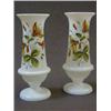 Image 1 : A PAIR OF MILK GLASS BALUSTER VASES, c.1880, over-enamelled floral decoration, height 19cm (2)...