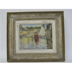 FORESTER, M LE, impresionist study of a small fishing town, oils on board, signed lower left, fra...