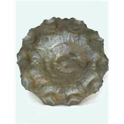 AN ORIENTAL BRONZED LOW DISH, c.1880, wavy edge, hammered finish, turtle to bowl, diameter 33cm...