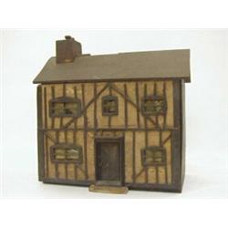 A DOLL'S HOUSE,  homemade, c.1935, partly furnished and decorated, internal lighting, height 20cm...