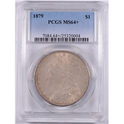 1879 MORGAN SILVER DOLLAR, PCGS MS64+, OVER $700 GREYSHEET IN MS-65, NICE COLOR!