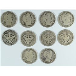 LOT OF 10 BARBER HALF DOLLARS G/VG