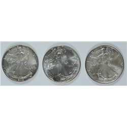 3-GEM BU AMERICAN SILVER EAGLES (2002,2003,2004)