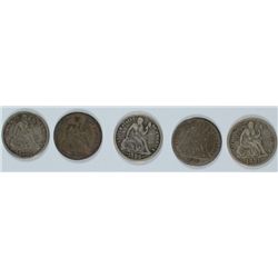 SEATED DIMES AVG CIRC: 1873 NO ARROWS, 1891, 2-1886, 1887
