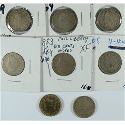 LIBERTY NICKEL LOT: 1906 AU, 1888 AG, 1883 NC XF, 1906 XF+, 4 MORE CIRC COMMONS