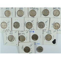 ACID RESTORE DATE BUFFALO NICKEL LOT: 1918-D, 1913-D T-1, 1913-S T-2 KEY, 1925-S